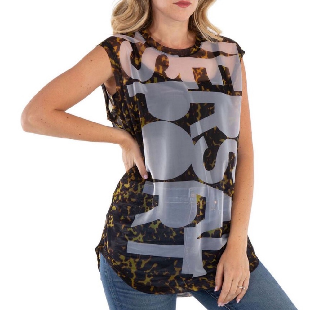 NWT BURBERRY Pale Ochre Slogan Print Sleeveless Top, Size XX-Small